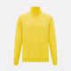 The Turnbull & Asser Canary Yellow Fine Merino High Neck Jumper features soft merino wool, long sleeves, and a classic turtleneck design, presented on a plain white background.