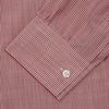 View 5 of product The Turnbull & Asser Dark Red Chambray Stripe Weekend Fit Shirt with a Dorset collar features striped cotton, two chest pockets with button flaps, and white front and cuff buttons—perfect for a relaxed yet stylish weekend look.