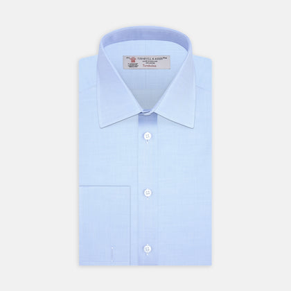 Light Blue Herringbone Superfine Cotton Shirt with T&amp;A Collar and 3-Button Cuffs