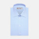 The Turnbull & Asser Light Blue Herringbone Superfine Cotton Shirt features a T&A collar and 3-button cuffs, elegantly displayed against a plain white background.