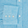 View 4 of product The Turnbull & Asser Turquoise Linen Mayfair Shirt features long sleeves and a collar, displayed neatly on a white background.