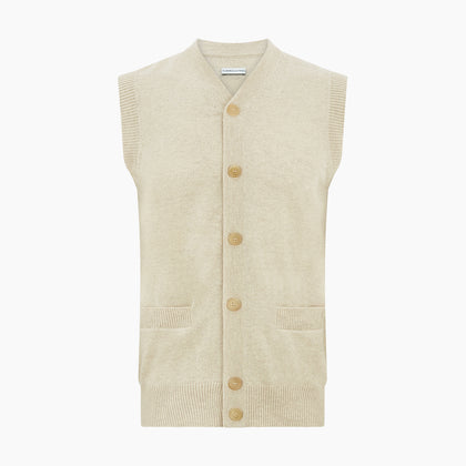 Ivory Cashmere Sleeveless Cardigan Image 3