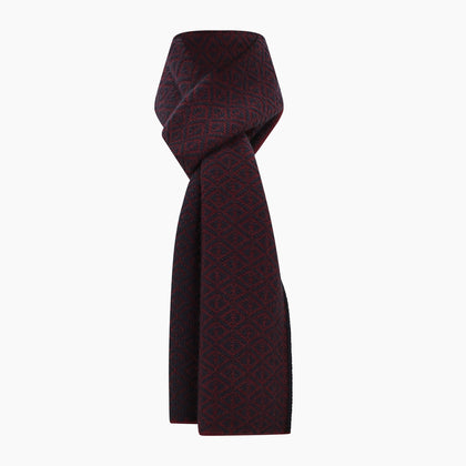 Navy and Burgundy Diamond-Patterned Cashmere Knitted Scarf Image 3