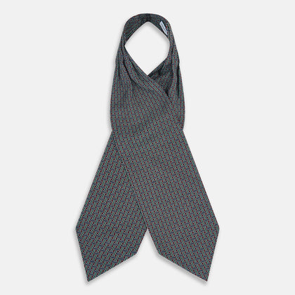 Forest Green and Red Weave Patterned Silk Cravat Image 1