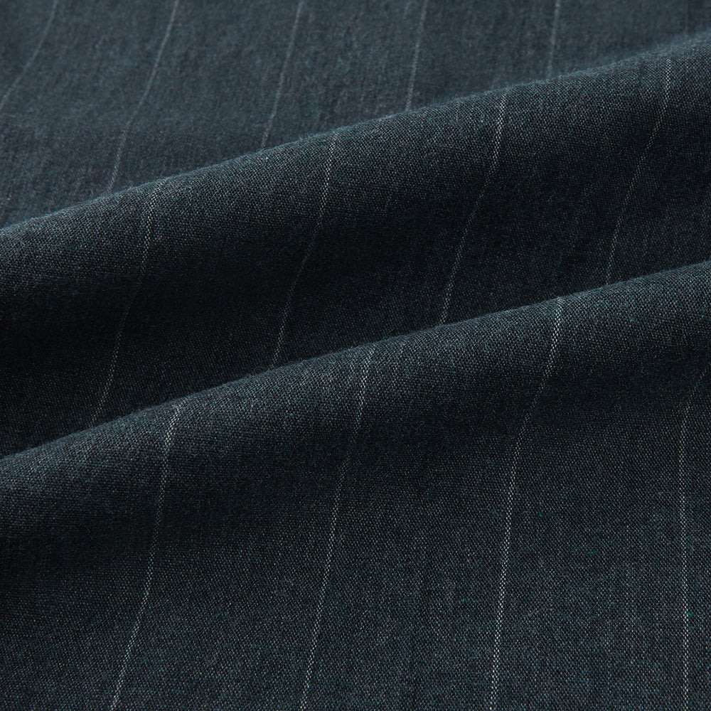 A pair of Forest Green Striped Edmund trousers by Turnbull & Asser, featuring a button and zip closure, belt loops, and a tailored straight-leg fit, shown against a plain white background.