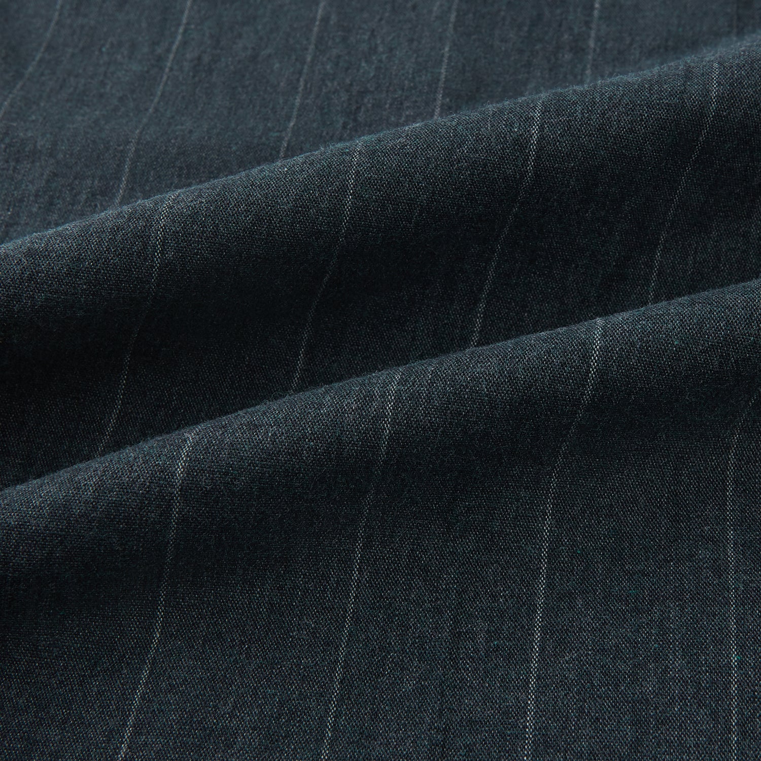 View 7 of product A pair of Forest Green Striped Edmund trousers by Turnbull & Asser, featuring a button and zip closure, belt loops, and a tailored straight-leg fit, shown against a plain white background.