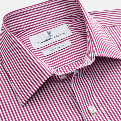 Purple & White Stripe Weekend Fit Shirt with Derby Collar and 1 Button Cuffs Image 2