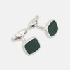 View 1 of product Turnbull & Asser's Green Rounded Square Cufflinks feature sterling silver and dark green faces—sophisticated formal accessories perfect for elevating any refined ensemble.