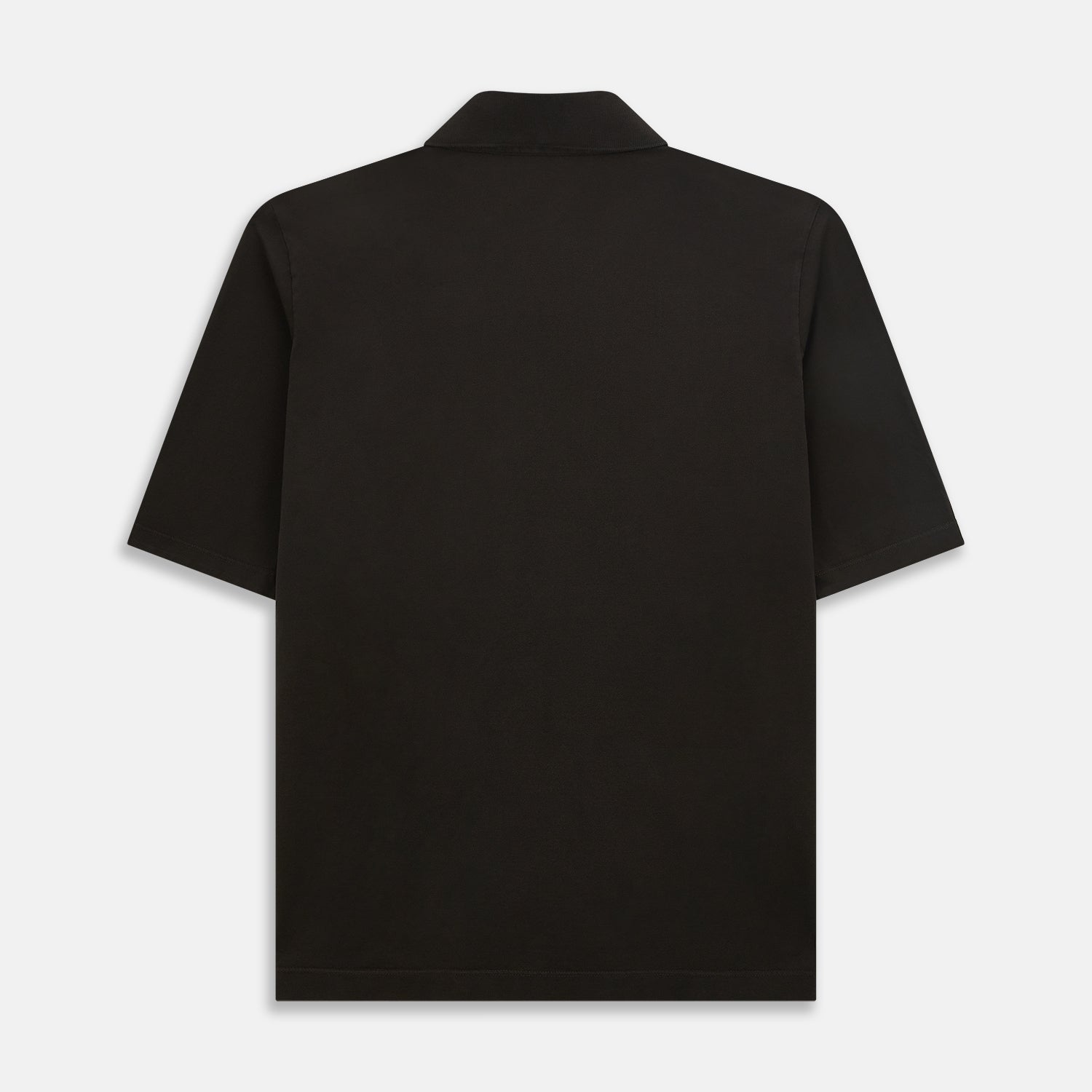 View 3 of product A brown cotton jersey polo shirt by Turnbull & Asser with short sleeves, a collar, three buttons, and a buttoned chest pocket, laid flat on a white background.