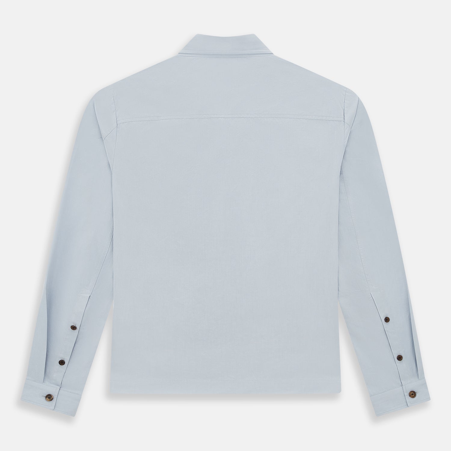 View 3 of product The Turnbull & Asser Grey Hyde Overshirt is a long-sleeve button-up made from sanforised cotton, featuring a single chest pocket and dark buttons, shown against a plain white background.