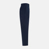 View 4 of product Turnbull & Asser Navy Winston Trousers in high-twist cotton, featuring a straight-leg cut, button and zipper closure, belt loops, and side pockets, displayed on a plain white background.