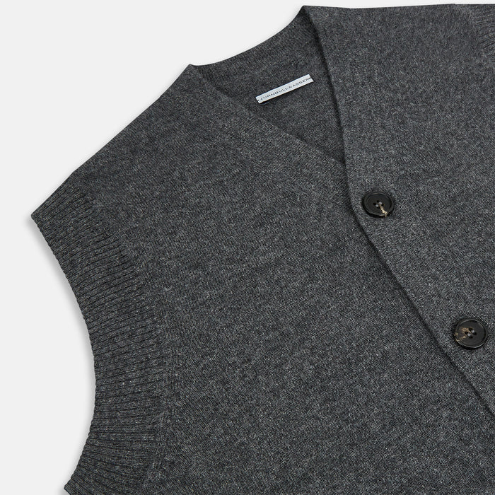 Charcoal Grey Cashmere Sleeveless Cardigan Image 1