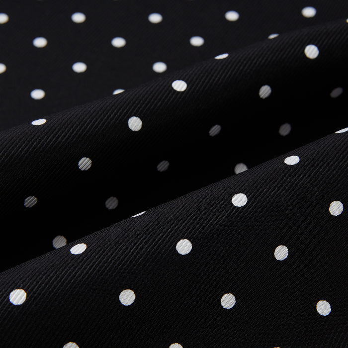 Black and White Spotted Silk Scarf with Fringes Image 2