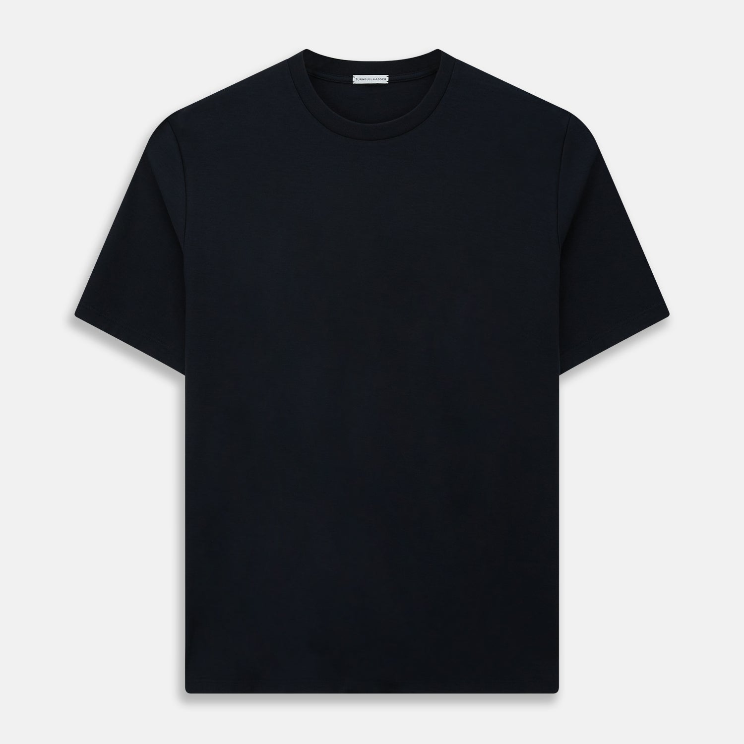 View 1 of product A versatile, high-quality navy short-sleeve t-shirt by Turnbull & Asser, featuring a classic crew neckline, laid flat on a white background.