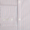 View 4 of product The Turnbull & Asser Red and Navy Check Windsor Shirt features a pointed collar and cuffed long sleeves, highlighting British craftsmanship. Displayed flat on a white background.