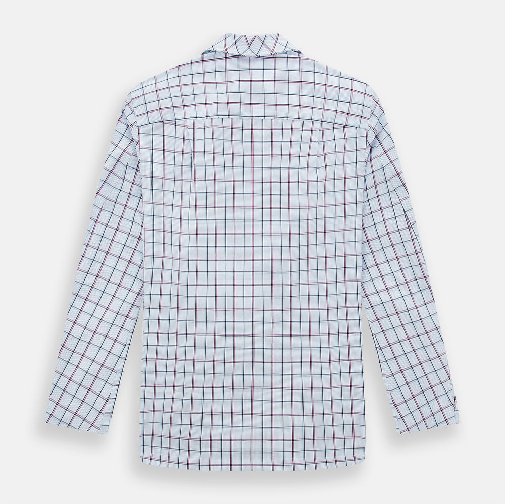 The Turnbull & Asser Burgundy and Blue Check Pyjama Shirt features a classic collar, button-up front, and grid check pattern—an elegant choice for nightwear or comfortable sleepwear.