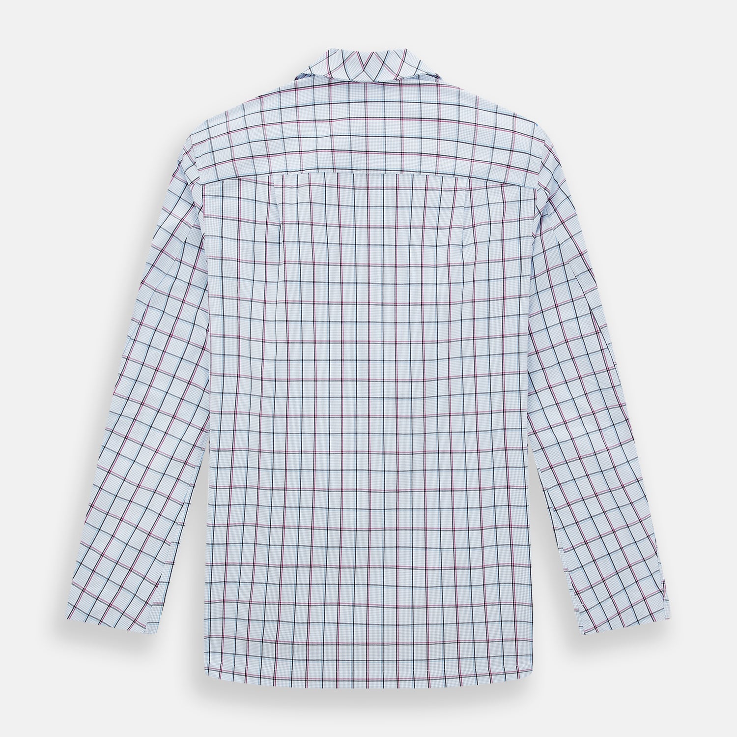 View 3 of product The Turnbull & Asser Burgundy and Blue Check Pyjama Shirt features a classic collar, button-up front, and grid check pattern—an elegant choice for nightwear or comfortable sleepwear.