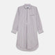 The Turnbull & Asser Red and Blue Multi Stripe Cotton Sussex Nightshirt features long sleeves, a knee-length cut, collared neckline, button placket, chest pocket with dark trim, and rounded hem for luxurious sleepwear.