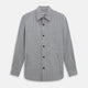 The Turnbull & Asser Grey Check Hampstead Overshirt features a light gray check pattern, pointed collar, chest pocket, and two zippered side pockets, displayed flat against a white background.