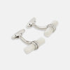 View 1 of product Turnbull & Asser Mother of Pearl Handlebar Cufflinks feature sleek cylindrical white bars, elegantly displayed against a plain white background.