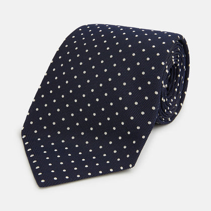 Silver and Navy Micro Dot Silk Tie