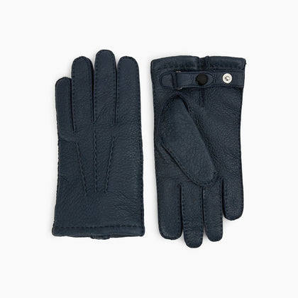 Navy Cashmere-Lined Peccary Leather Gloves Image 2