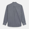 View 5 of product The Turnbull & Asser Navy Multi Stripe Weekend Fit Wool Shirt features a Derby collar, 1 button cuffs, and bold multicolored stripes, shown laid flat on a plain background.