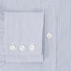 View 4 of product The Blue Ticking Pinstripe Mayfair Shirt by Turnbull & Asser features long sleeves, a button-down front, and classic T&A collar, shown on a plain white background.