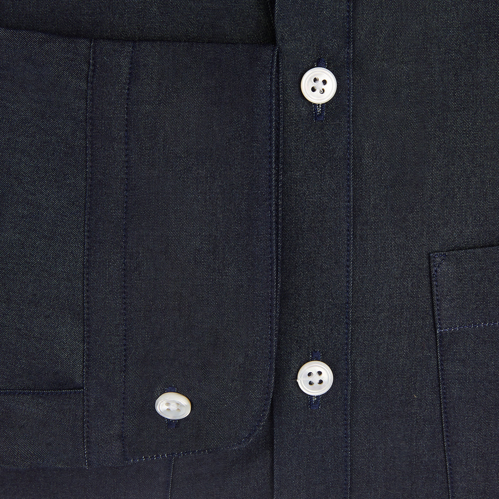 The Navy Piccadilly Shirt from Turnbull & Asser, featuring buttons, is ideal for both casual and formal occasions.
