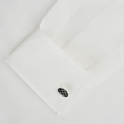 Forest Green and Navy Checkered Oval Enamel Chain Cufflinks Image 2