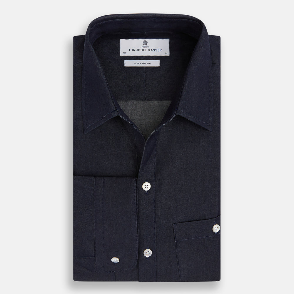 The Navy Piccadilly Shirt from Turnbull & Asser, featuring buttons, is ideal for both casual and formal occasions.