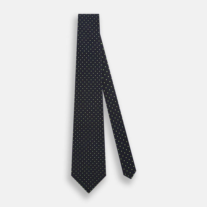 Green and Navy Micro Dot Silk Tie Image 1