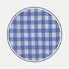 View 2 of product A close-up of Turnbull & Asser’s Blue Wide Gingham Check Cotton Fabric is shown inside a gray circular border on a plain white background.