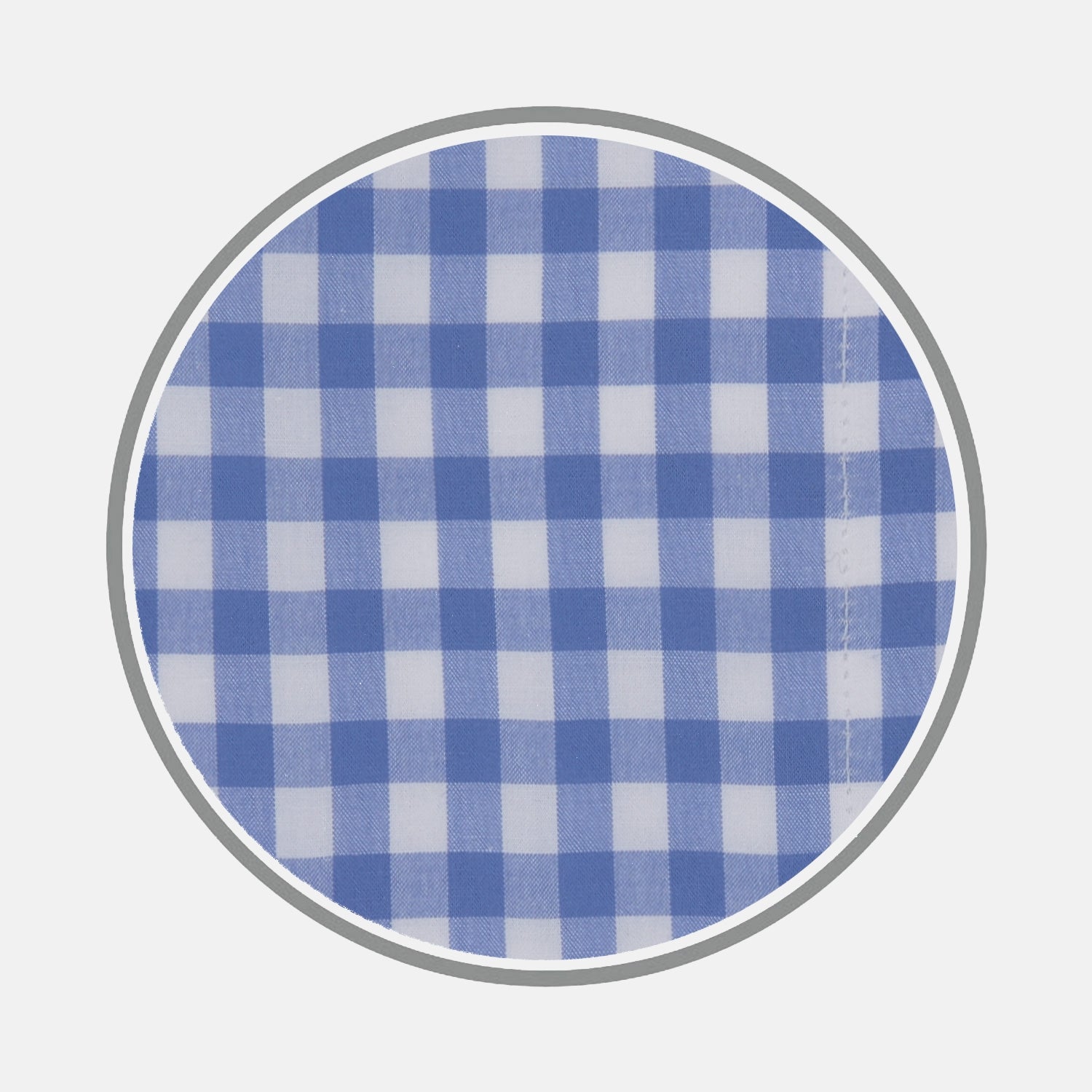 View 2 of product A close-up of Turnbull & Asser’s Blue Wide Gingham Check Cotton Fabric is shown inside a gray circular border on a plain white background.