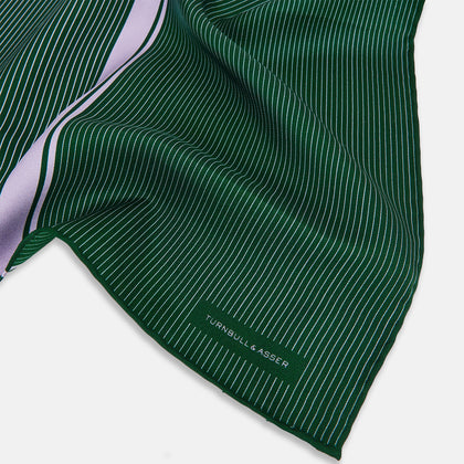 Forest Green and Lilac Stripe Silk Pocket Square Image 1