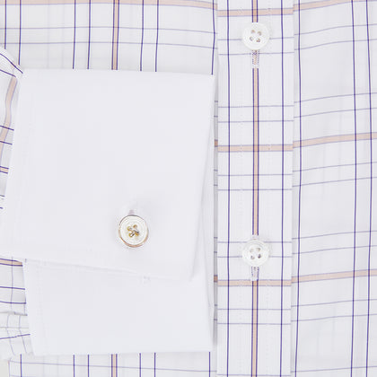 Purple Multi Plaid Check Shirt with Contrast Collar and Double Cuffs Image 3