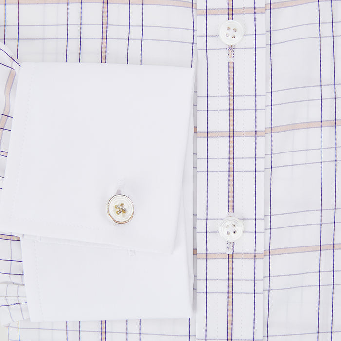 Purple Multi Plaid Check Shirt with Contrast Collar and Double Cuffs Image 3