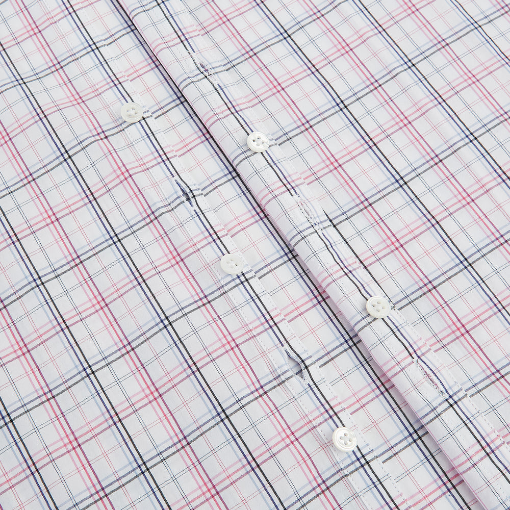 The Purple and Blue Multi Check Westminster Shirt by Turnbull & Asser features a refined plaid pattern, long sleeves, and button-up design—displayed flat to showcase hallmark British craftsmanship.