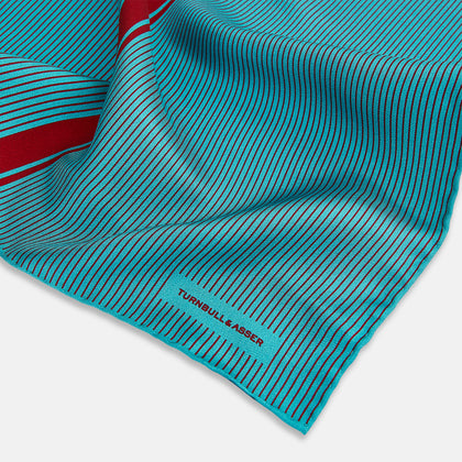 Turquoise and Red Stripe Silk Pocket Square Image 1