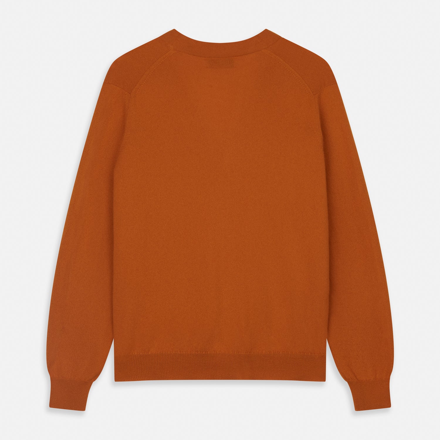 View 3 of product The Rust Lachlan Cashmere Cardigan by Turnbull & Asser features a V-neck, long sleeves, front button closure, and two front pockets—ideal for layering in smart-casual looks. Shown laid flat on a plain white background.
