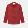 View 1 of product The Turnbull & Asser Dark Red Grid Check Windsor Shirt is a long-sleeved, button-up shirt with a dark red base and black and white grid pattern, displayed flat on a white background.