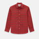 The Turnbull & Asser Dark Red Grid Check Windsor Shirt is a long-sleeved, button-up shirt with a dark red base and black and white grid pattern, displayed flat on a white background.