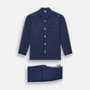 View 1 of product Turnbull & Asser Navy Silk Pyjama Set, laid flat on a white background, includes a long-sleeve button-up shirt with chest pocket and drawstring pants.