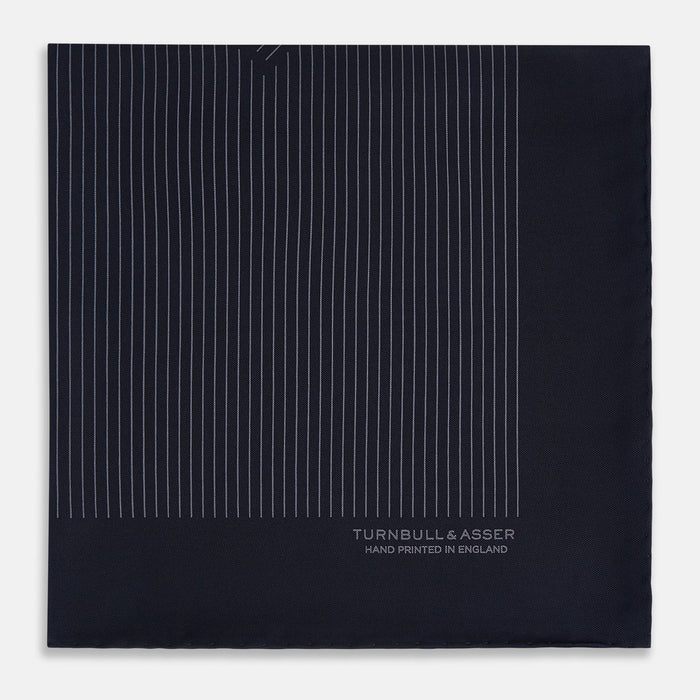 Navy and Charcoal Stripe Silk Pocket Square Image 3