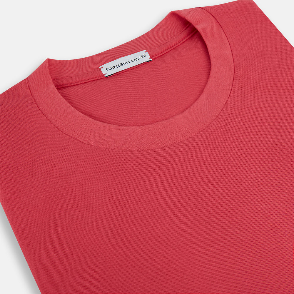 The Turnbull & Asser Honeysuckle Short-Sleeve T-shirt is shown on a white background. This high-quality red tee features a plain design with short sleeves and a crew neckline, offering versatile, logo-free style.