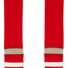 View 2 of product Two Red Adjustable Felt Braces by Turnbull & Asser, featuring white leather ends and silver-tone clasps, made in England from classic boxcloth, are laid flat on a white background.