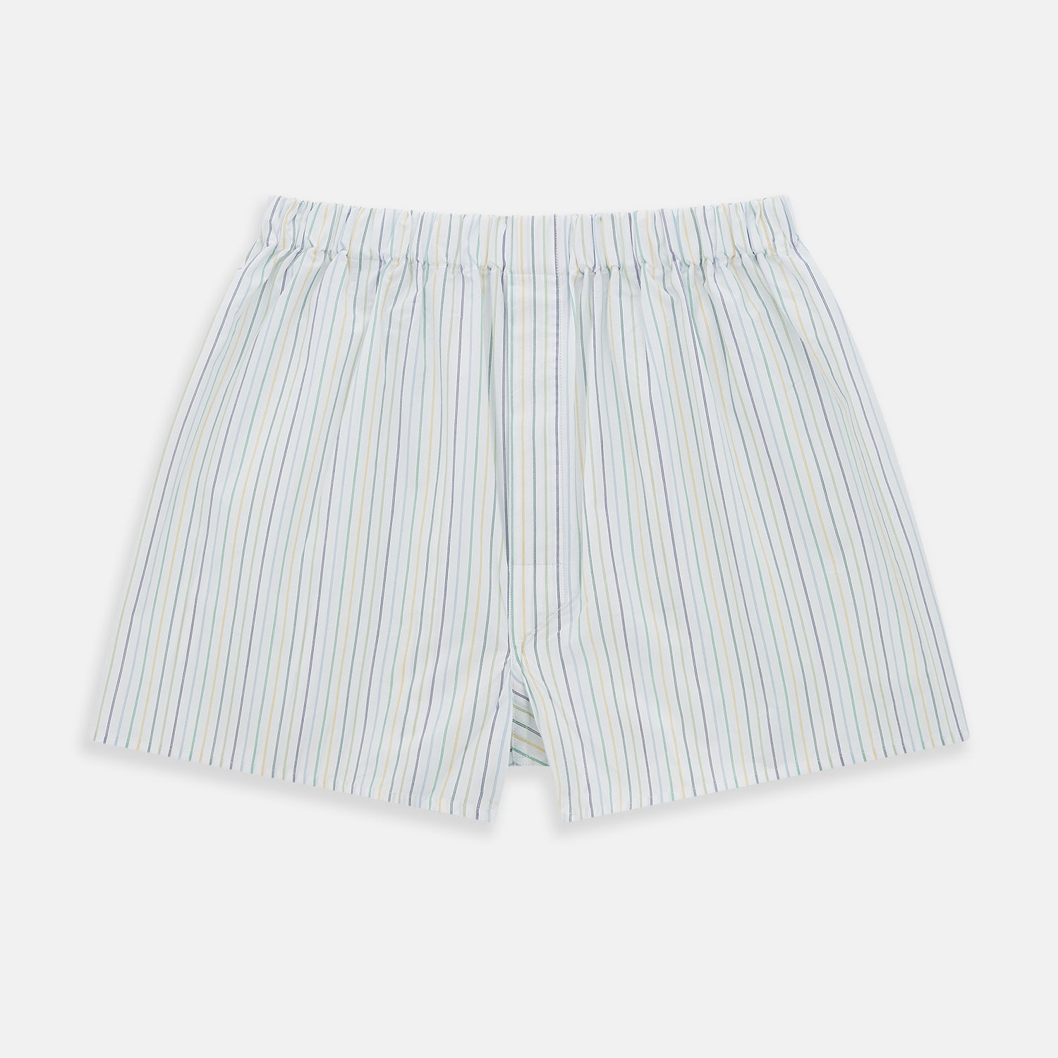 View 1 of product Turnbull & Asser Multicoloured Stripe Godfrey Boxer Shorts, crafted from Italian cotton with an elastic waistband—luxury men's underwear shown flat on a white background.
