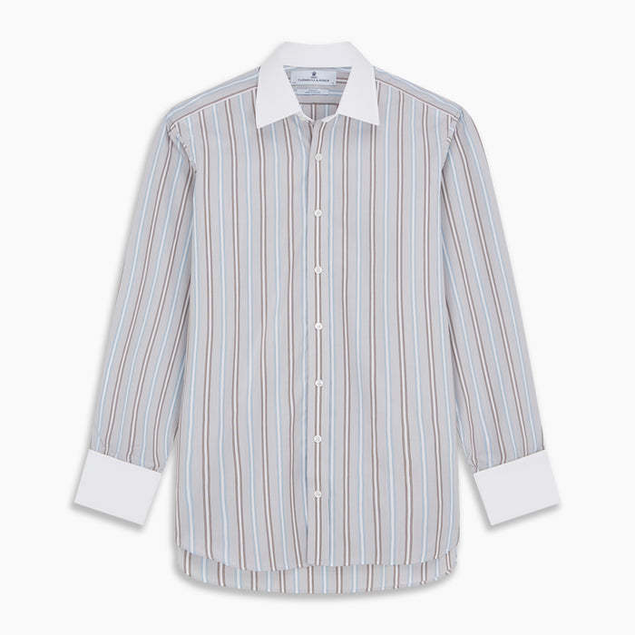 Beige Multi Stripe Cotton Regular Fit Penrose Shirt Image 5
