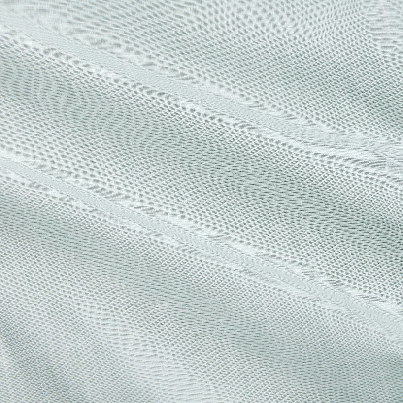 View 4 of product The Turnbull & Asser Light Green Chambray Regular Fit Mayfair Shirt for men features long sleeves, a collar, white buttons, and buttoned cuffs, displayed flat on a white background.