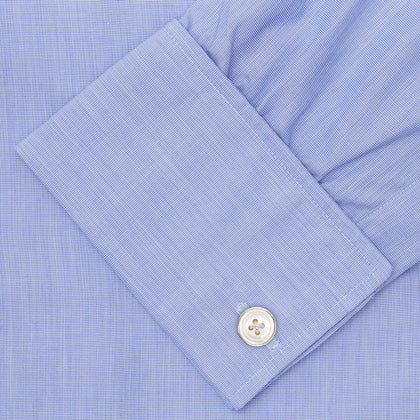 Blue End-on-End Cotton Shirt with T&A Collar and Double Cuffs Image 2